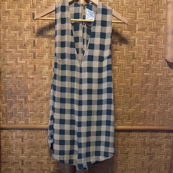 Acacia Swimwear Blue and Tan Pamala Checkered Haiku Romper small - Picture 3 of 14